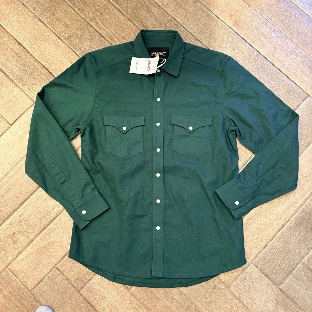 Richter Goods Small Green Duck Canvas Western Pearl Snap Work Shirt Made In USA
